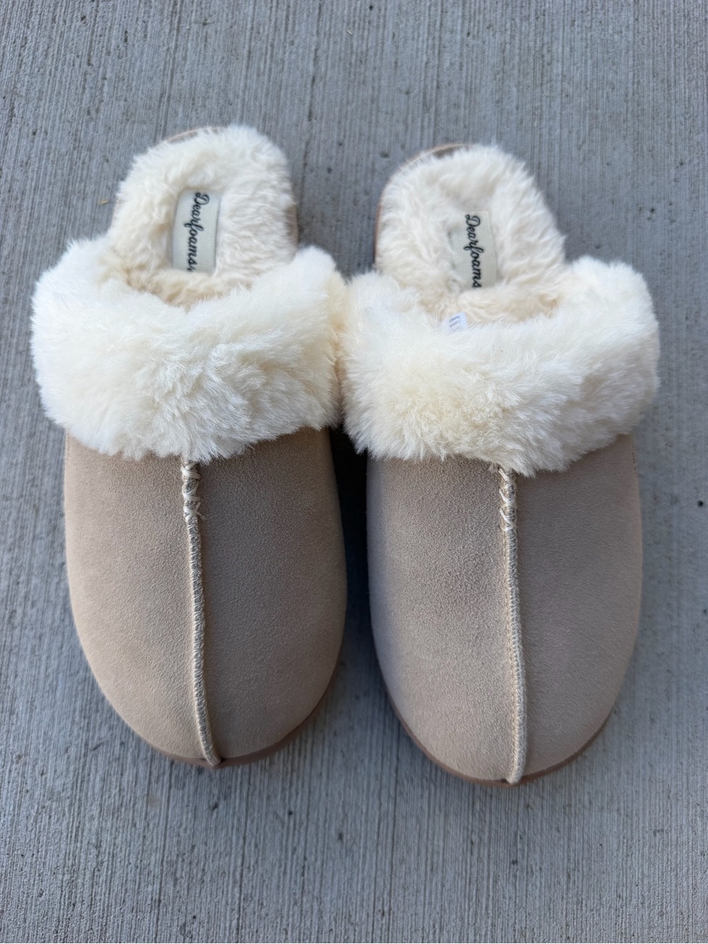 dearfoams Cream Faux-Fur Clog Slip-On Slippers for Women